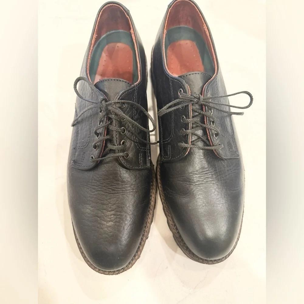 H.S.TRASK BLACK BISON LEATHER OXFORDS SHOES 10M - Picture 2 of 8